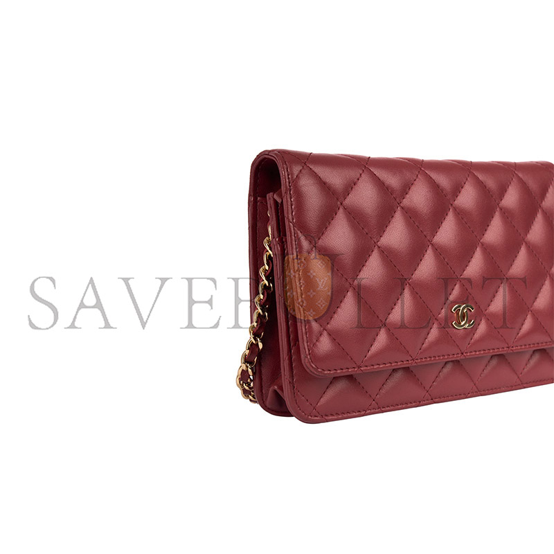 Ch*el dark red lambskin matelasse wallet on chain (19*13*4cm)